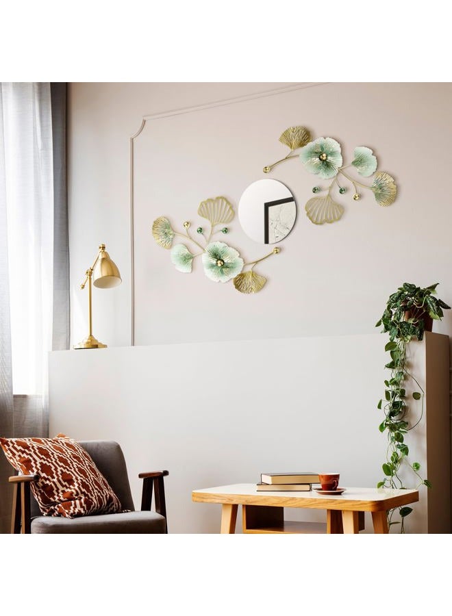 Tandefio 3 Pcs Metal Decorative Wall Mirrors for Living Room Metal Ginkgo Leaf Mirror Modern Creative Wall Decor Art Hanging Decor Mirror for Entrance Bedroom Living Room (Gold Green,16.inches) - Image 4