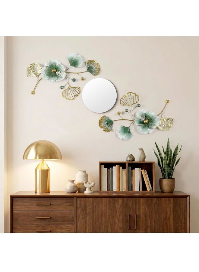Tandefio 3 Pcs Metal Decorative Wall Mirrors for Living Room Metal Ginkgo Leaf Mirror Modern Creative Wall Decor Art Hanging Decor Mirror for Entrance Bedroom Living Room (Gold Green,16.inches) - Image 3