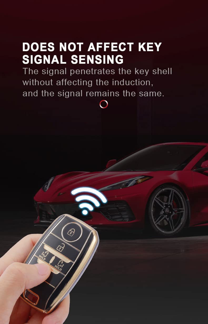 SANRILY 4 Button Golden-Edge Smart Key Fob Cover for Kia Seltos Sorento Optima 2017 2018 Key Keyless Full Coverd Key Case Shell with Bling Leather Keychain Red - Image 4