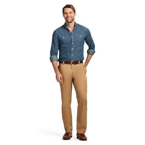 IZOD Men's American Chino Flat Front Slim Fit Pant, English Khaki, 34W x 32L - Image 4