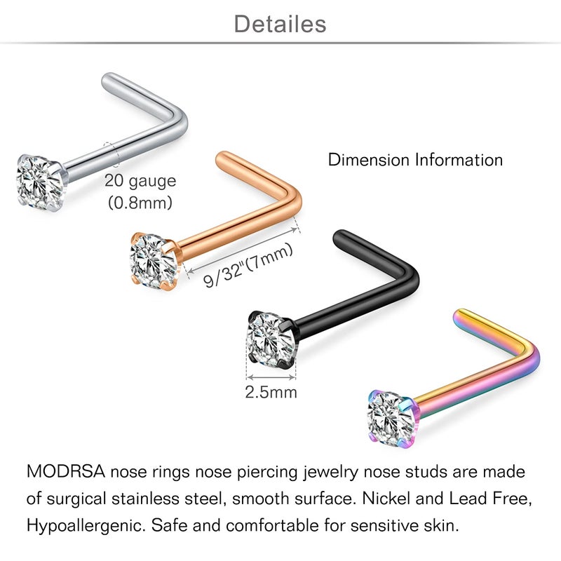 MODRSA خواتم أنف MODRSA 20 جرام خواتم أنف دائرية شكل L ثقب أنف خواتم أنف من الفولاذ المقاوم للصدأ خواتم أنف ماسية قلبية مضادة للحساسية مجوهرات ثقب أنف للنساء والرجال فضي وردي ذهبي أسود قوس قزح - Image 5
