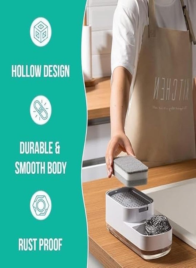SHOPECOM موزع صابون سائل 3 في 1 من SHOPECOM، ملحقات حمام، غسالة أطباق، موزع صابون 3 في 1 لحامل سائل، مضخة موزع سائل مع حامل إسفنجة، ملحقات حوض المطبخ، قطع صغيرة (متعددة الألوان) - Image 4