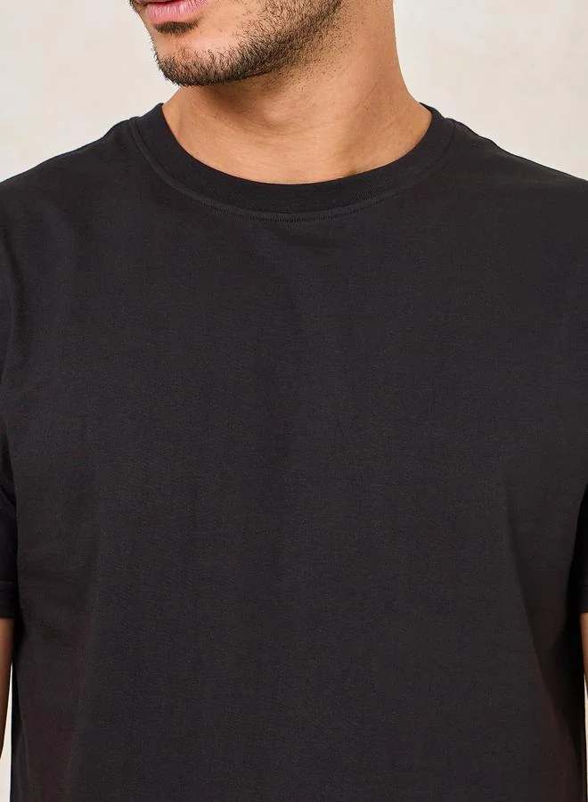 Styli Solid T-Shirt & Open Hem Piping Detail Pyjama Set