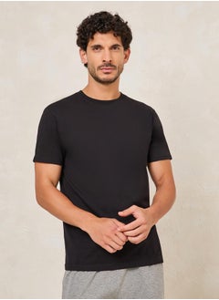 Styli Solid T-Shirt & Open Hem Piping Detail Pyjama Set  - Image 2