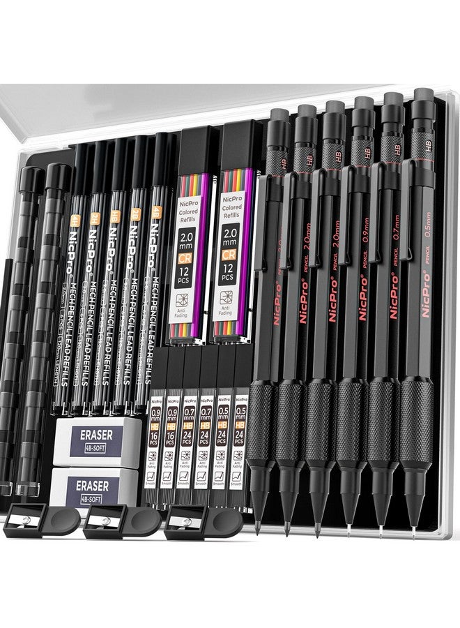 Nicpro 27Pcs Art Mechanical Pencil Set In Case, Metal Drafting Pencil 0.5, 0.7, 0.9 Mm & 2Mm With 13 Tube Lead Refills(4B 2B Hb 2H 4H Colors) Weatherproof Barrel For Outdoor Writing Drawing Sketching - Image 1