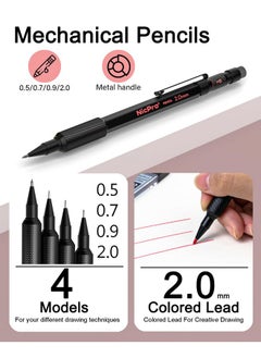 Nicpro 27Pcs Art Mechanical Pencil Set In Case, Metal Drafting Pencil 0.5, 0.7, 0.9 Mm & 2Mm With 13 Tube Lead Refills(4B 2B Hb 2H 4H Colors) Weatherproof Barrel For Outdoor Writing Drawing Sketching  - Image 5