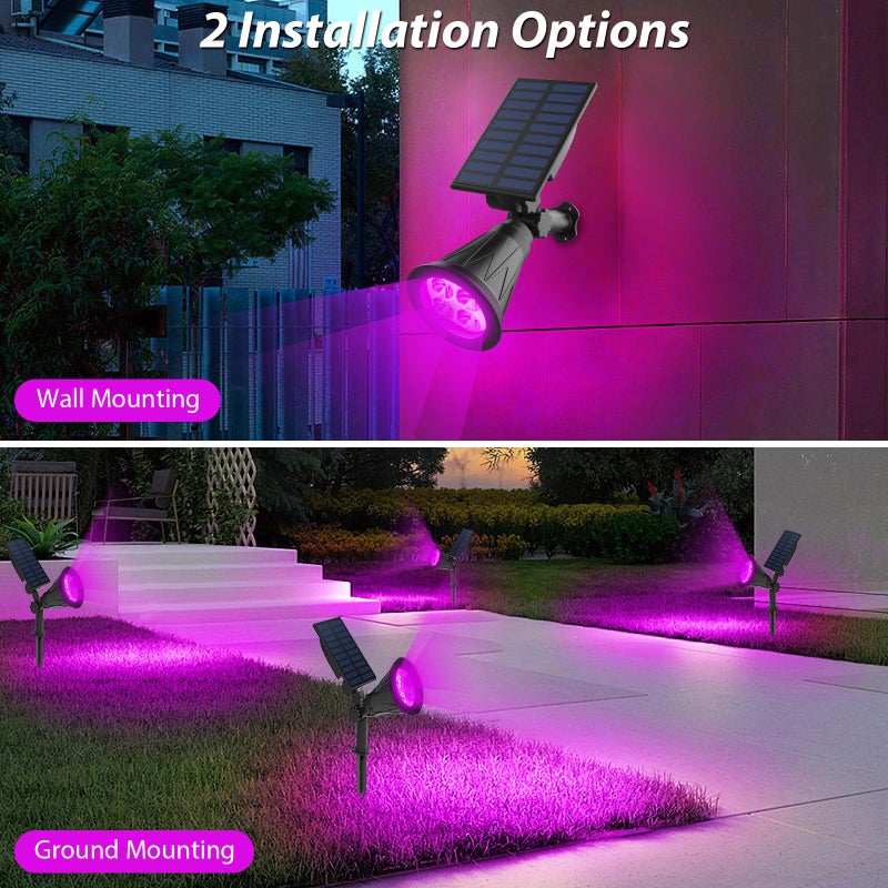 T-SUN [2 Pack] LED Solar Spotlights, Waterproof Outdoor Security Landscape Lamps, Auto-on/Auto-Off by Day, 180 Angle Adjustable for Tree, Patio, Yard, Garden, Driveway, Stairs, Pool Area(Purple) - Image 5