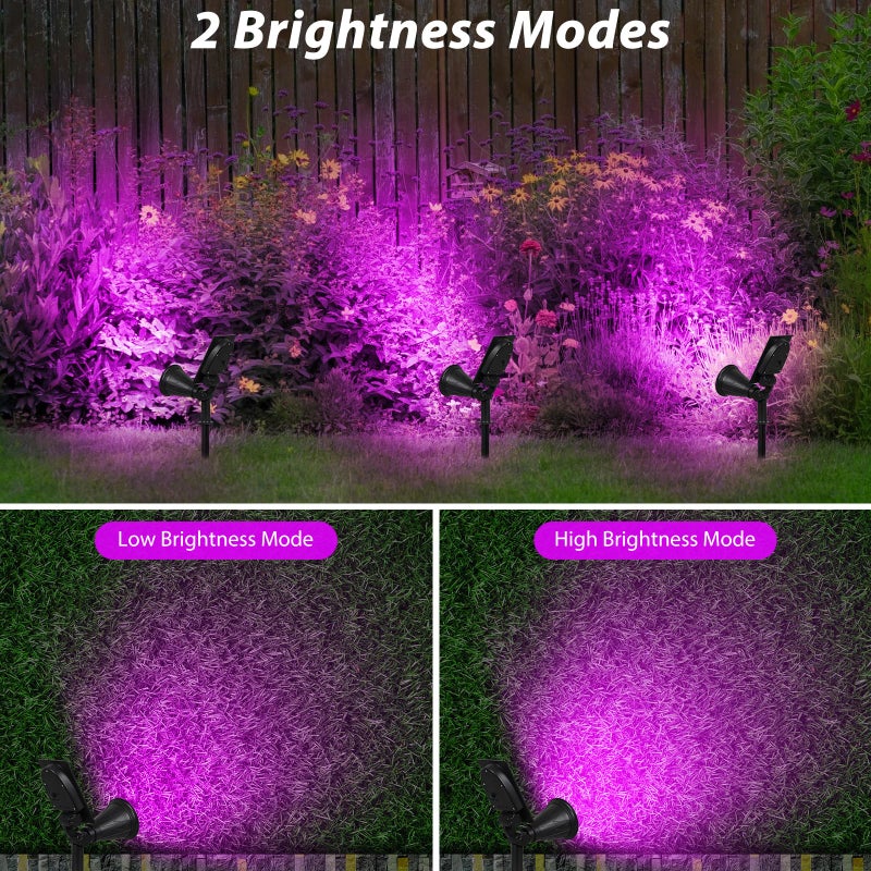 T-SUN [2 Pack] LED Solar Spotlights, Waterproof Outdoor Security Landscape Lamps, Auto-on/Auto-Off by Day, 180 Angle Adjustable for Tree, Patio, Yard, Garden, Driveway, Stairs, Pool Area(Purple) - Image 3