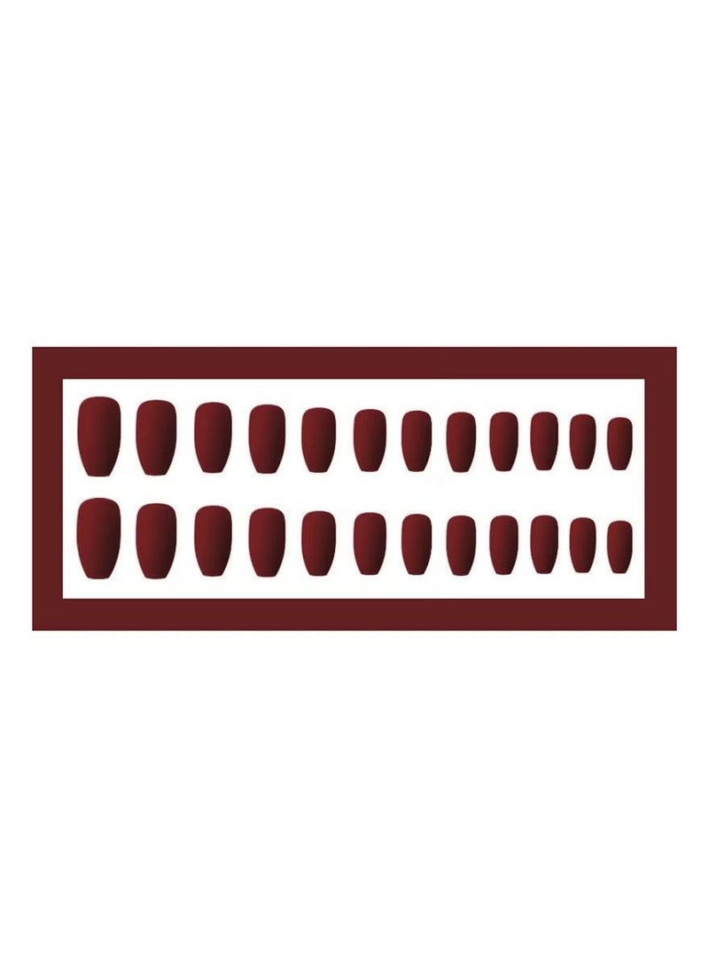 ORiTi 24 Piece Ballerina Pure Color Matte Coffin Nails Set Light wine red - Image 5