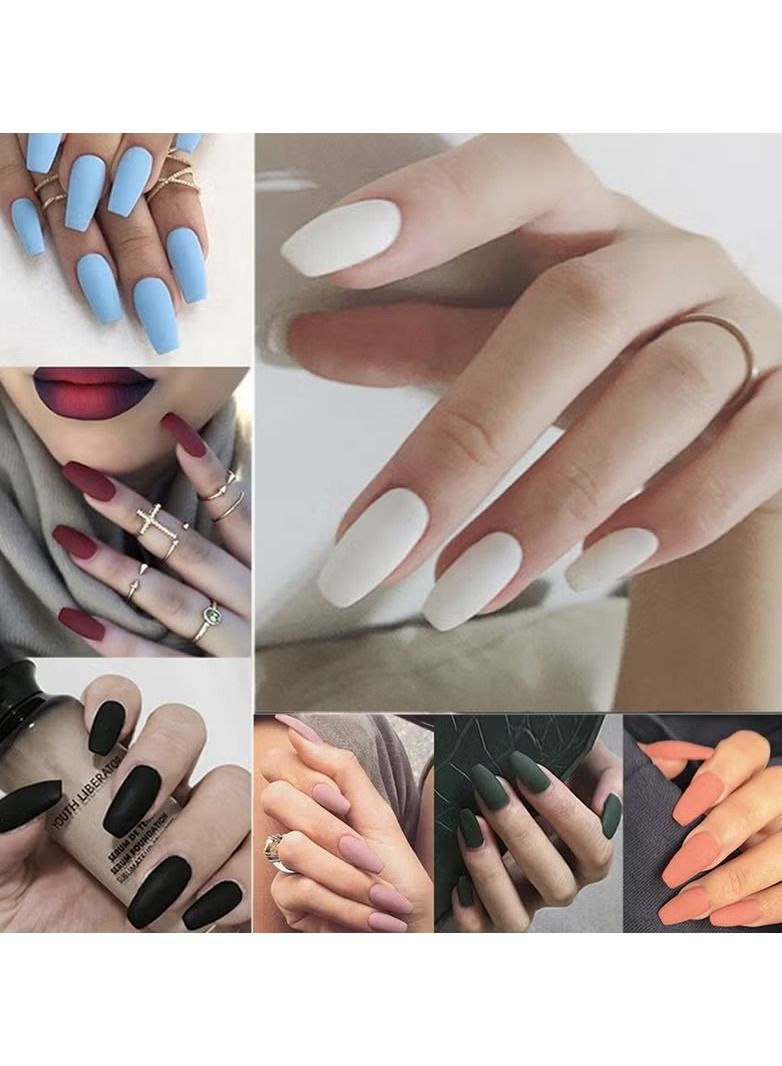 ORiTi 24 Piece Ballerina Pure Color Matte Coffin Nails Set Light wine red - Image 3