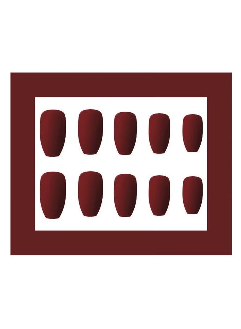 ORiTi 24 Piece Ballerina Pure Color Matte Coffin Nails Set Light wine red - Image 4