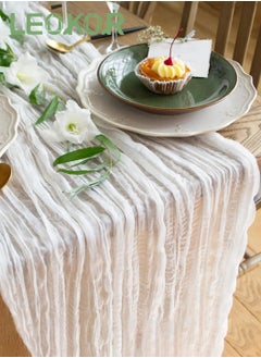 LEOKOR 4M Cheesecloth Table Runner, White Wedding Table Runner, Boho Gauze Table Runner, Rustic Sheer Table Decor 90x400 CM  - Image 1