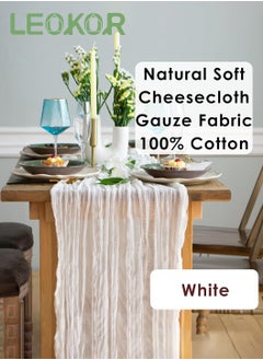 LEOKOR 4M Cheesecloth Table Runner, White Wedding Table Runner, Boho Gauze Table Runner, Rustic Sheer Table Decor 90x400 CM  - Image 2