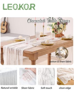 LEOKOR 4M Cheesecloth Table Runner, White Wedding Table Runner, Boho Gauze Table Runner, Rustic Sheer Table Decor 90x400 CM  - Image 4