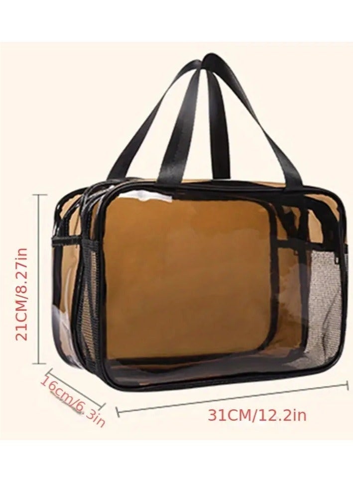Clear Makeup Bags Cosmetics Bag with Compartment Hnadle Transparent Travel Bags for Toiletries Clear Toiletry Bag Zipper Closure Makeup Organizer Bathroom Bag LARGE - Image 2