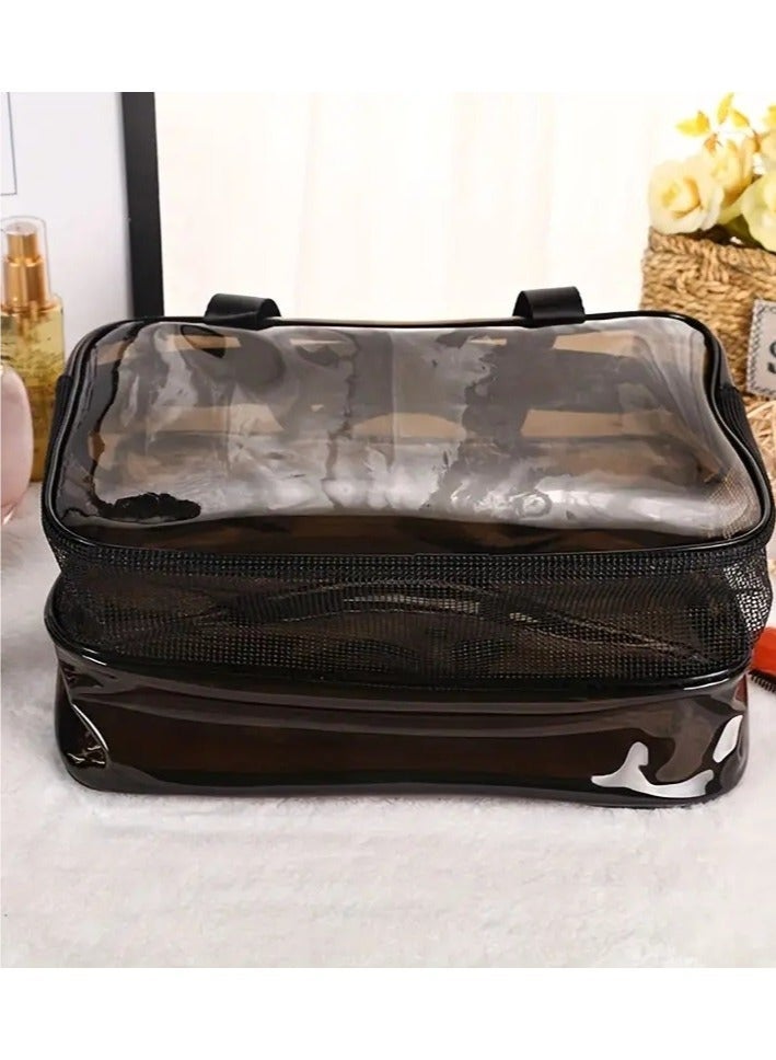 Clear Makeup Bags Cosmetics Bag with Compartment Hnadle Transparent Travel Bags for Toiletries Clear Toiletry Bag Zipper Closure Makeup Organizer Bathroom Bag LARGE - Image 5