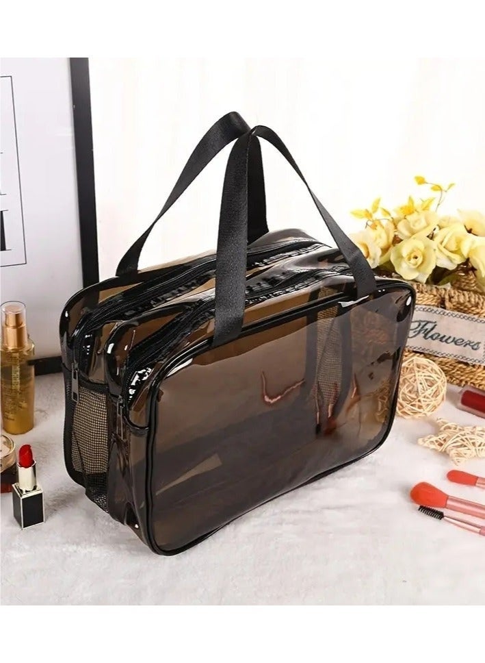 Clear Makeup Bags Cosmetics Bag with Compartment Hnadle Transparent Travel Bags for Toiletries Clear Toiletry Bag Zipper Closure Makeup Organizer Bathroom Bag LARGE - Image 1