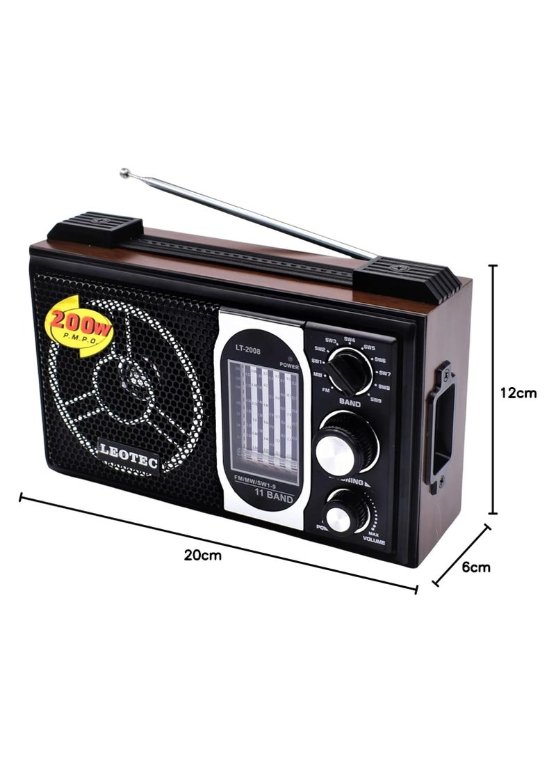 Leotec - Leotec LT-2008 11-Band Portable AM/FM/SW1-9 AC/DC High Sensitivity World Band Radio - Image 1
