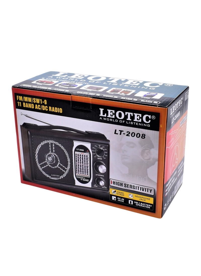 Leotec - Leotec LT-2008 11-Band Portable AM/FM/SW1-9 AC/DC High Sensitivity World Band Radio - Image 1