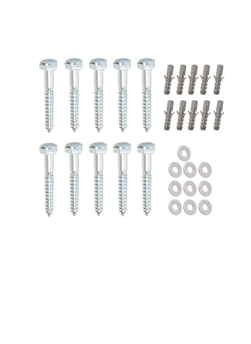Generic 10 Pcs Galvanized Hex Head Coach Screws with Washer & Fisher Plug Wood Working for Holding Together Heavy Timber and Concrete Working 6mm Length 3 Inch  - Image 1