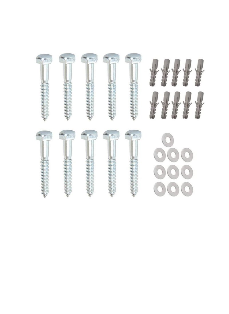 Generic 10 Pcs Galvanized Hex Head Coach Screws with Washer & Fisher Plug Wood Working for Holding Together Heavy Timber and Concrete Working 6mm Length 3 Inch  - Image 2