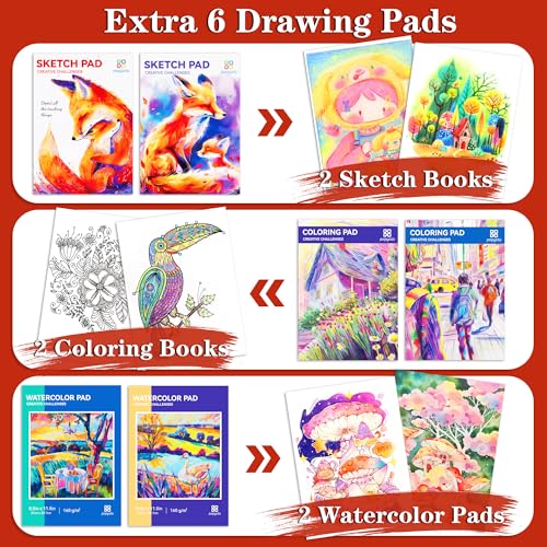 POPYOLA Art Supplies, 269 Piece Deluxe Art Set with 6 Drawing Pads, Watercolor Paints, Crayons, Colored Pencils Set in Wooden Case, Creative Gifts for Artists Adults Kids - Image 5