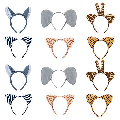Haploon 12 Pieces Animal Ears Headband Plush Animal Headbands Hairbands Cosplay Hair Hoop Animal Ears Jungle Cat Ears for Birthday Party Christmas Halloween Costume - Image 1