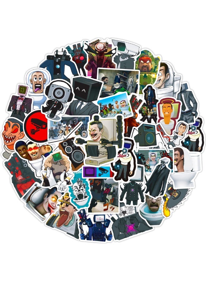 NIBEMINENT 50 Pcs Cartoon Skibidi Toilet Deco Kit Waterproof Stickers, High Definition Printing Bright Colors, Suitable for Laptop Skateboard Luggage Water Bottle Guitar DIY - Image 2