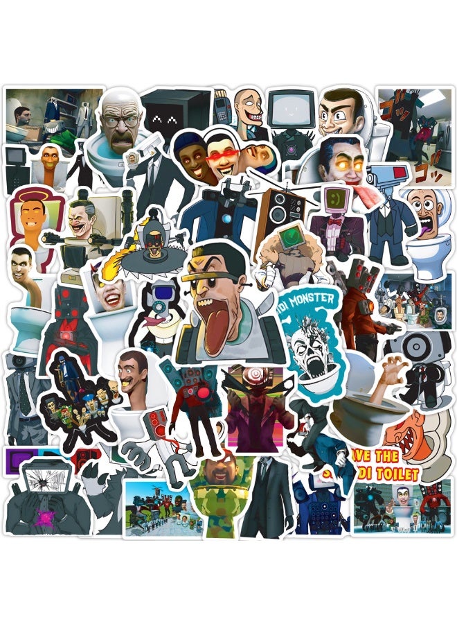 NIBEMINENT 50 Pcs Cartoon Skibidi Toilet Deco Kit Waterproof Stickers, High Definition Printing Bright Colors, Suitable for Laptop Skateboard Luggage Water Bottle Guitar DIY - Image 1