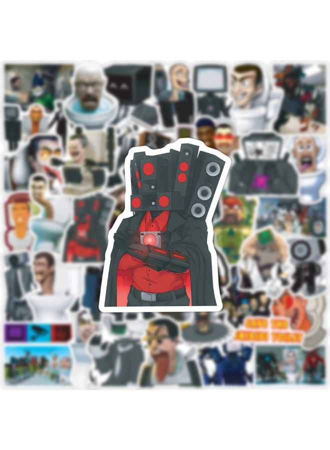 NIBEMINENT 50 Pcs Cartoon Skibidi Toilet Deco Kit Waterproof Stickers, High Definition Printing Bright Colors, Suitable for Laptop Skateboard Luggage Water Bottle Guitar DIY - Image 3