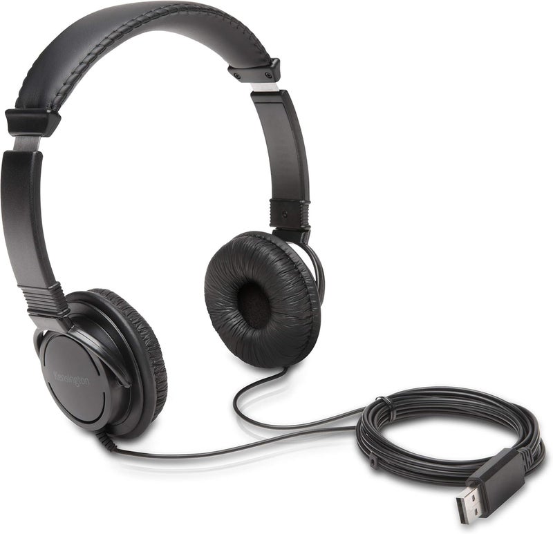 Kensington سماعات كينجستون USB HiFi فوق الأذن مع كابل بطول 6 أقدام للأطفال والبالغين والمدرسة مع رأس قابل للتعديل مبطن K97600WW أسود - Image 1