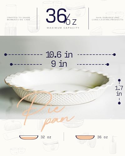 getstar Ceramic Pie Pan Set of 2, 9 inch Pie Dish for Baking, Non-Stick, Oven & Dishwasher Safe, Farmhouse Decor Quiche Baking Dish, Pie Plate, Deep Dish Pie Pan (Embossed Stripes+Dots) - Image 4