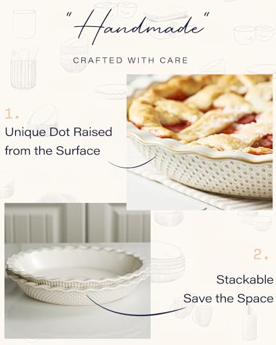 getstar Ceramic Pie Pan Set of 2, 9 inch Pie Dish for Baking, Non-Stick, Oven & Dishwasher Safe, Farmhouse Decor Quiche Baking Dish, Pie Plate, Deep Dish Pie Pan (Embossed Stripes+Dots) - Image 3
