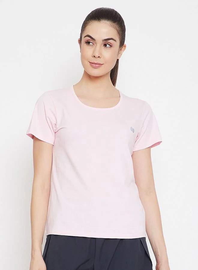 كلوفيا Clovia Comfort Fit Active T-shirt in Baby Pink - Cotton Rich
