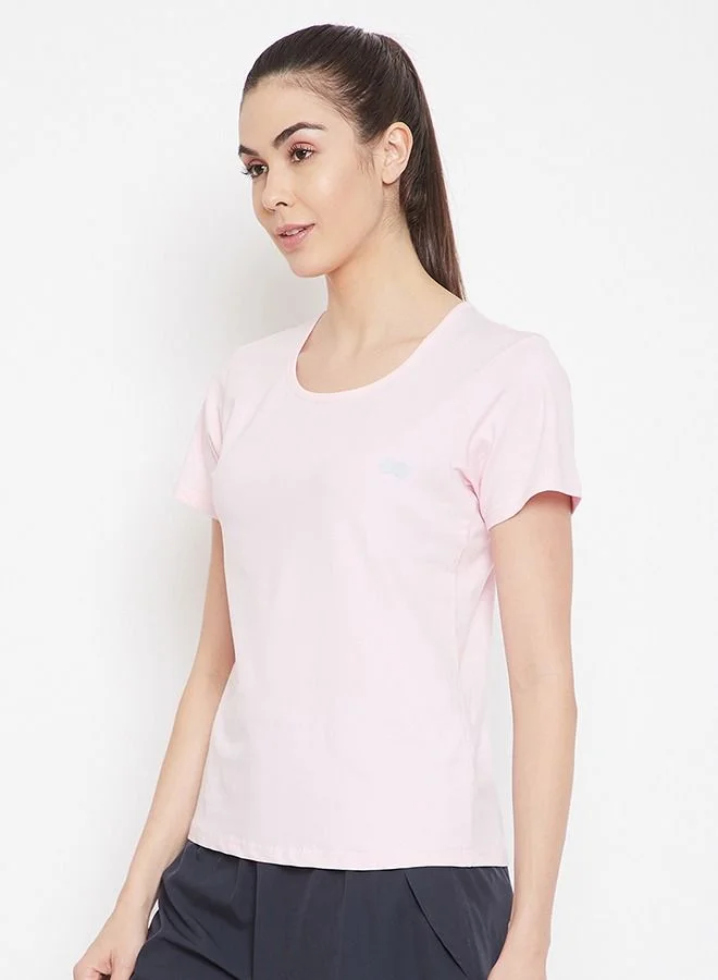 Clovia Clovia Comfort Fit Active T-shirt in Baby Pink - Cotton Rich