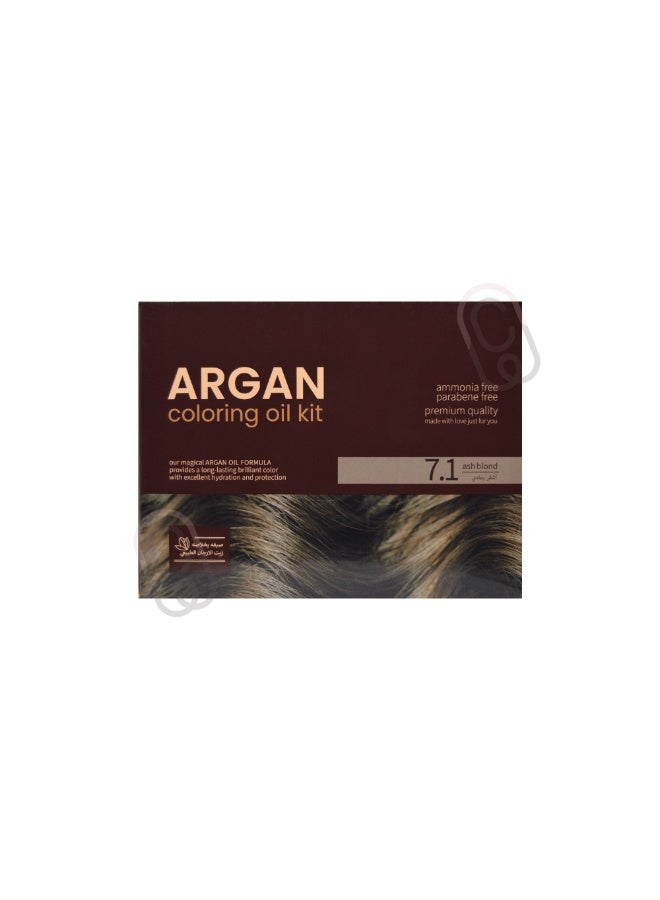 Kit Hair Dye Natural Argan Oil 7.1 Ash Blonde