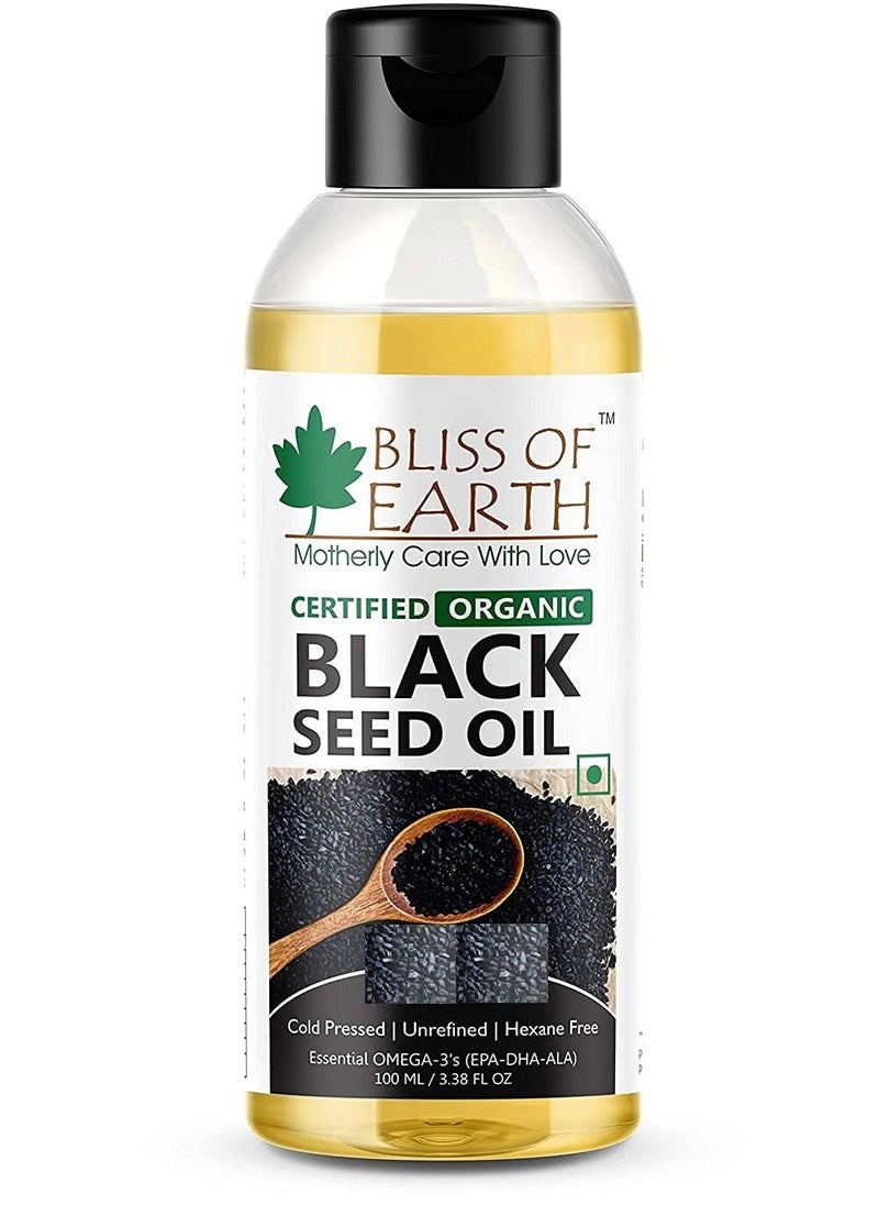 BLISS OF EARTH - Certified Organic Black Seed Oil | Kalonji Oil | 100ML | Great For Hair Health | Cold Pressed | Unrefined | Hexane Free | - Image 1