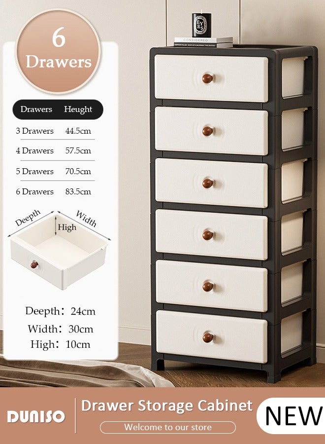 DUNISO Multipurpose Plastic 6-Drawer Storage Cabinet for Kitchen, Bathroom, Bedroom,Kitchen,Living Room,Office,Multifunctional Waterproof Design 6-Tier Vertical Storage Cabinets With Drawers, Slim Narrow Cabine  - Image 1