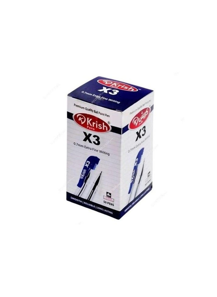كريش قلم جاف كريش، X3، مقاس الرأس 0.7 مم، أزرق، 50حبة/علبة - Image 1