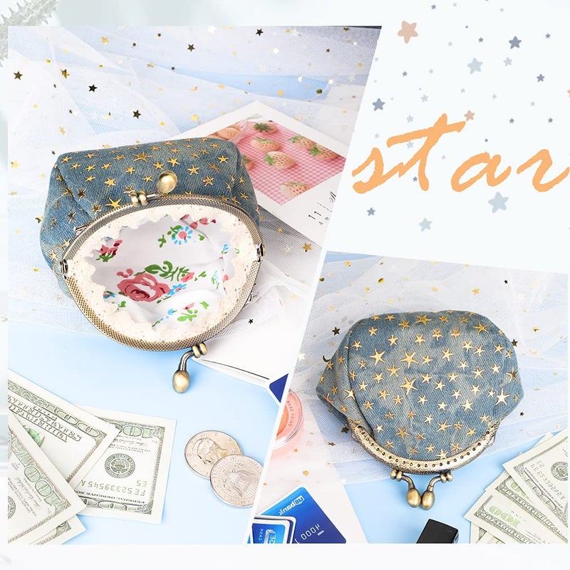 iSuperb Coin Purse Coin Bag Star Pouch Kiss-Lock Change Purse Small Wallets Coin Pouch for Women (Blue) - Image 3