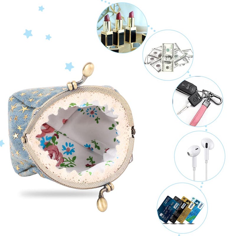 iSuperb Coin Purse Coin Bag Star Pouch Kiss-Lock Change Purse Small Wallets Coin Pouch for Women (Blue) - Image 4