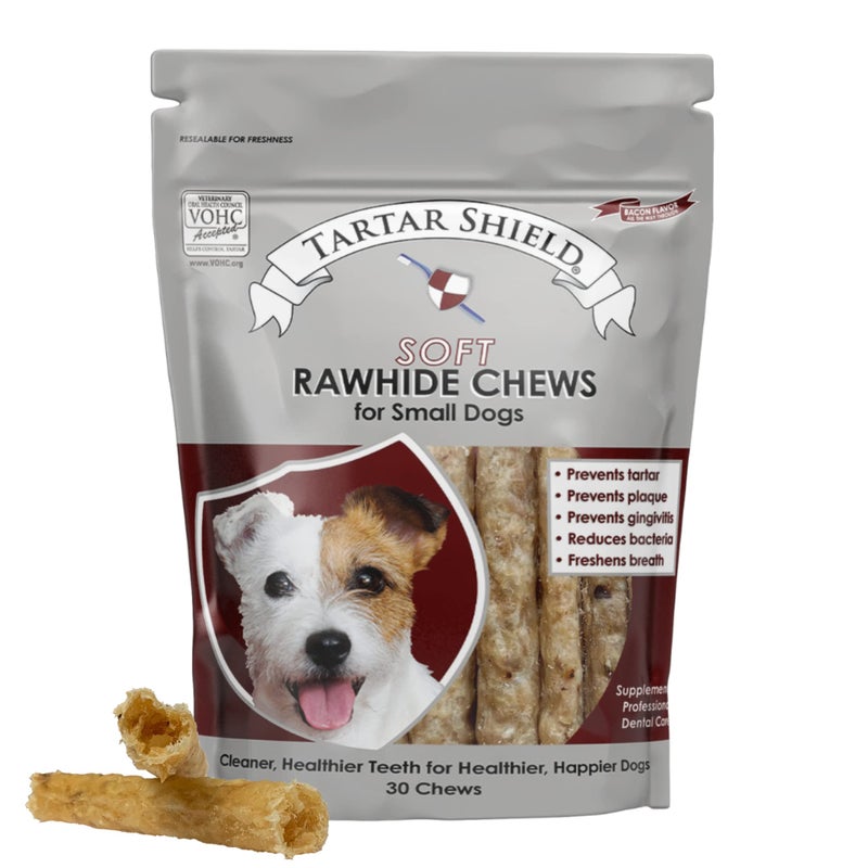 Tartar Shield Soft Rawhide Chews | Safe Dental Treats for Small Dogs | Vet VOHC Approved | Daily Bone Cleans Teeth & Gums Fresh Breath Oral Health Support | USA Made | (Small Dogs / 30 Count) - Image 1