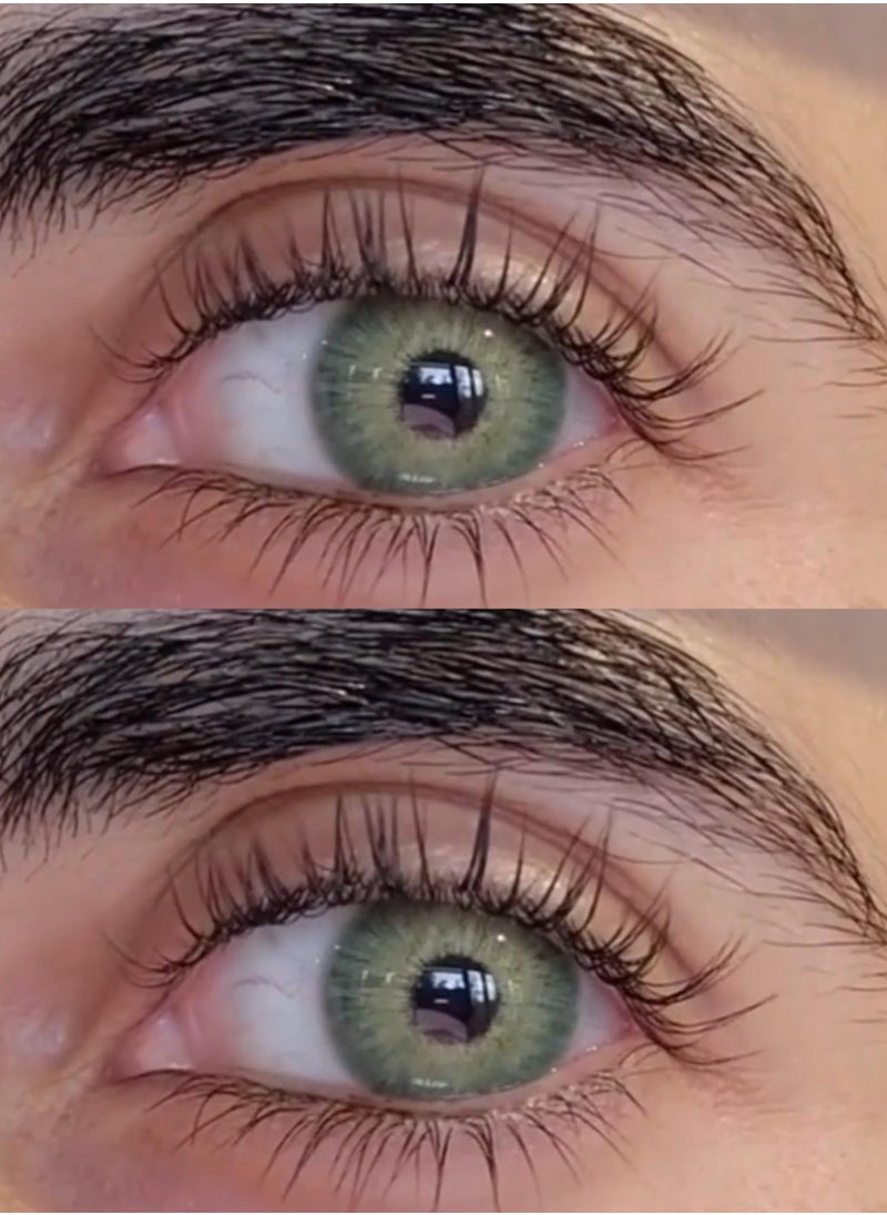 Unibling - Jupiter Green Yearly Colored Contact Lenses, Unisex Cosmetic Contact Lenses, Enlargement Collection, Dark Green, With Case - Image 1
