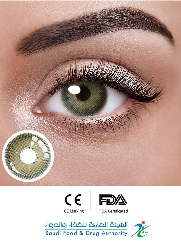 Unibling - Jupiter Green Yearly Colored Contact Lenses, Unisex Cosmetic Contact Lenses, Enlargement Collection, Dark Green, With Case - Image 1