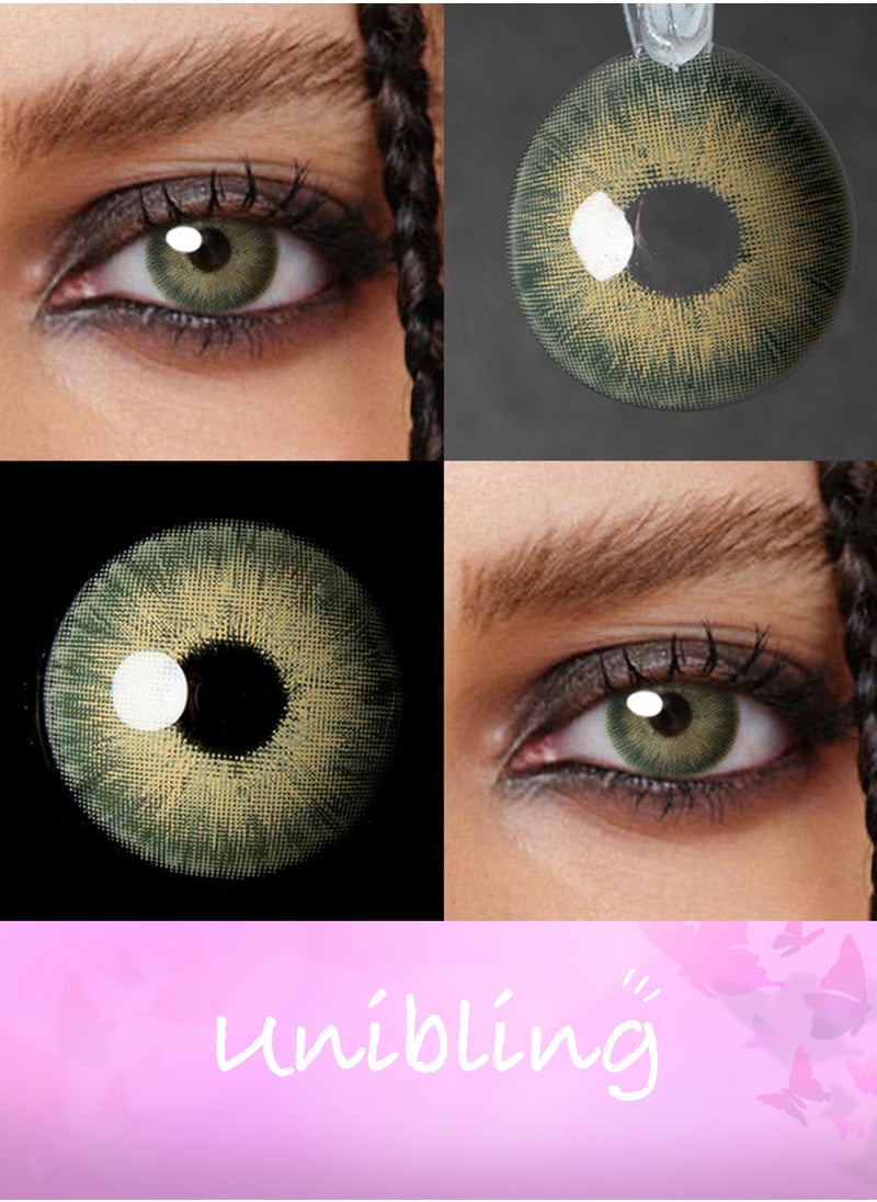 Unibling - Jupiter Green Yearly Colored Contact Lenses, Unisex Cosmetic Contact Lenses, Enlargement Collection, Dark Green, With Case - Image 1