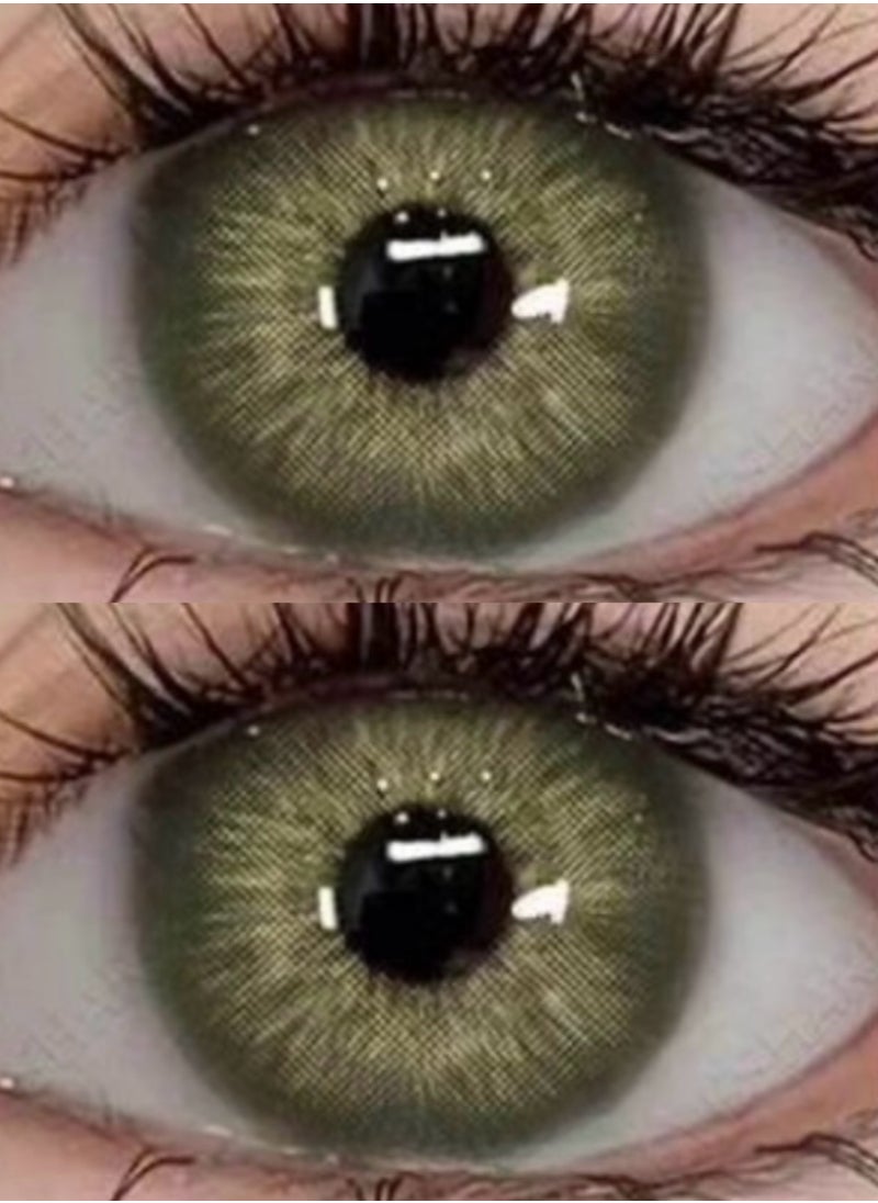 Unibling - Jupiter Green Yearly Colored Contact Lenses, Unisex Cosmetic Contact Lenses, Enlargement Collection, Dark Green, With Case - Image 1