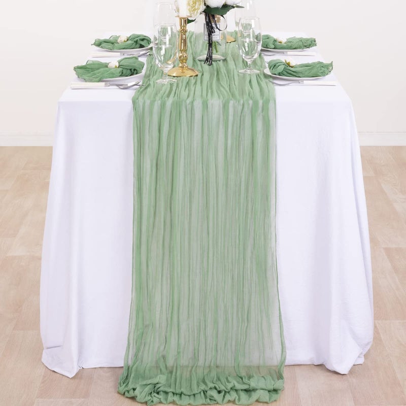 DeZerlor 4 Pack Christmas Table Runner Sage Green Cheesecloth Table Runner Boho Gauze Table Runner 120 inches Long Winter Table Decor for Wedding Baby Shower Xmas Party Decorations - Image 2