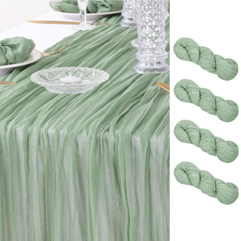 DeZerlor 4 Pack Christmas Table Runner Sage Green Cheesecloth Table Runner Boho Gauze Table Runner 120 inches Long Winter Table Decor for Wedding Baby Shower Xmas Party Decorations - Image 1