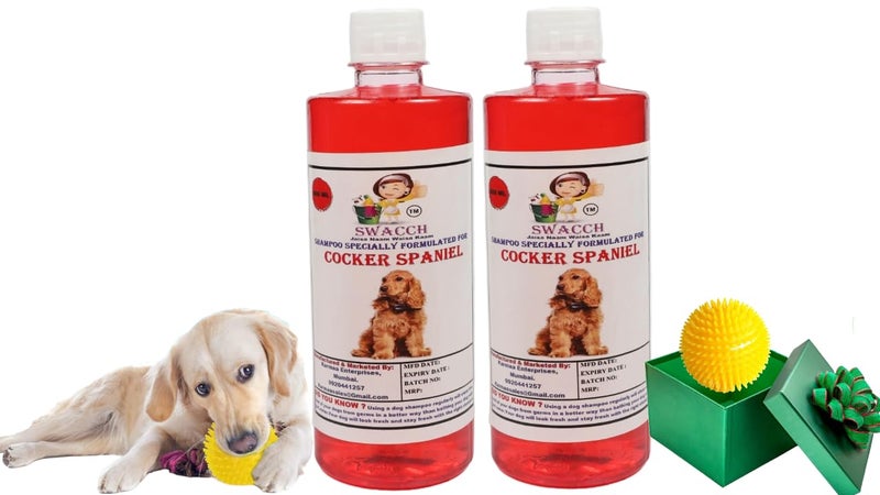 swacch Shampoo | Puppy Safe Shampoo | PH Balanced | Ditch to Itch for Cocker Spaniel Dog Shampoo 500ml Pack of 2 (Strawberry) + Spike Ball Chew Toy Combo Pack - Image 1