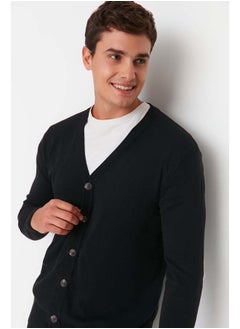 trendyol Black Slim Fit Cotton V Neck Buttoned Cardigan TMNAW21HI0274  - Image 2
